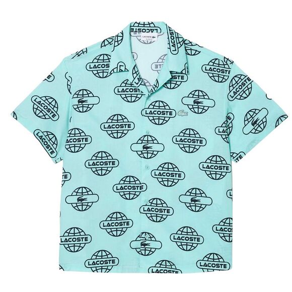 Lacoste Mens Logo Printed Cotton Twill Shirt / Mint
